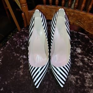 NWOT Onlymaker black & white striped heels 8.5